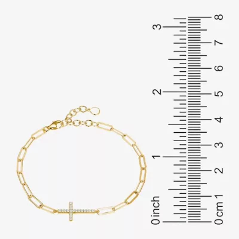 Paris 1901 By Charles Garnier Womens 18K Gold Over Silver Solid Cross 7 Inch Link Bracelet