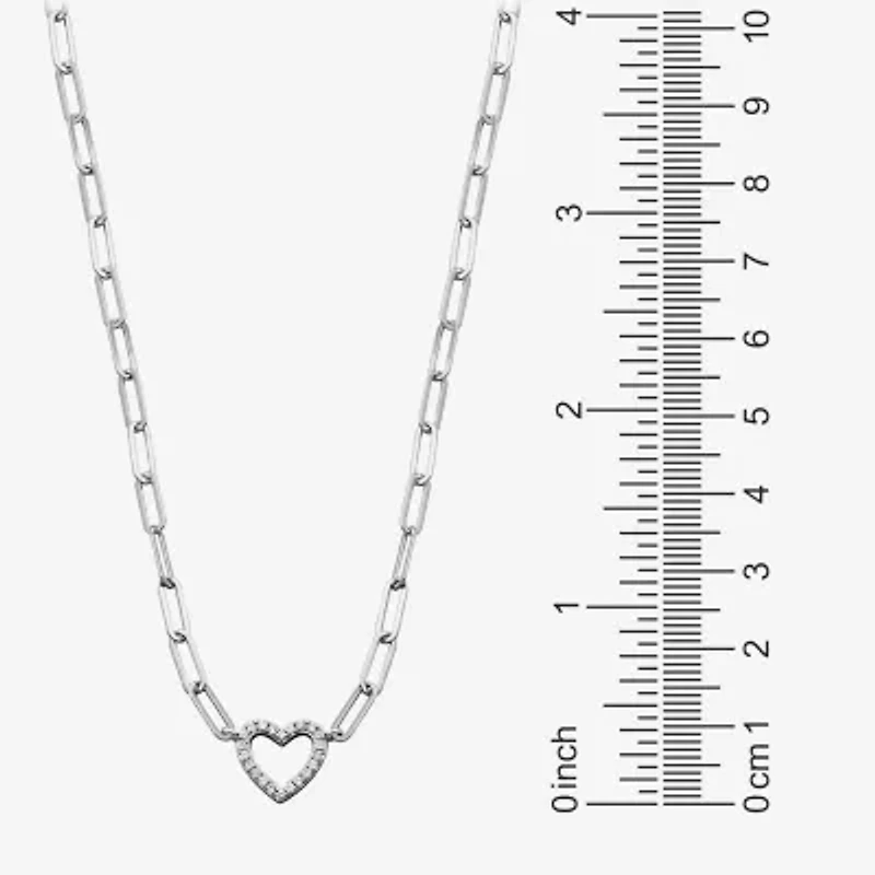 Paris 1901 By Charles Garnier Womens White Cubic Zirconia Sterling Silver Heart Paperclip 18 Inch Pendant Necklace