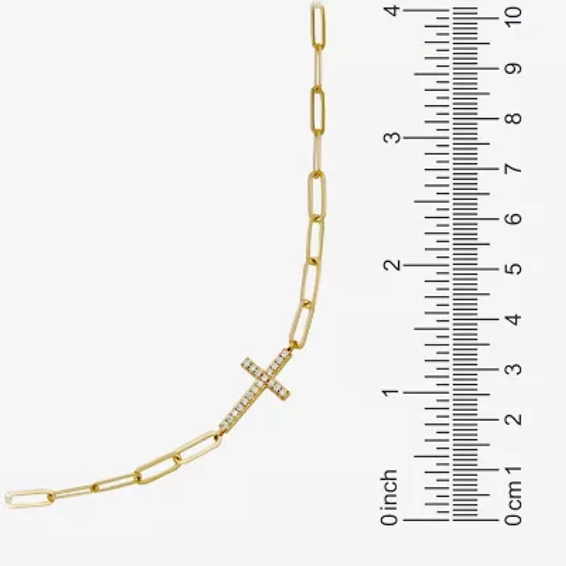 Paris 1901 By Charles Garnier Womens White Cubic Zirconia 18K Gold Over Silver Cross 17 Inch Pendant Necklace