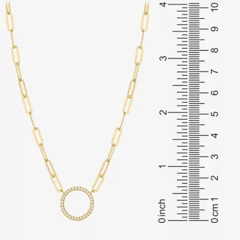 Paris 1901 By Charles Garnier Womens White Cubic Zirconia 18K Gold Over Silver Circle Paperclip 18 Inch Pendant Necklace