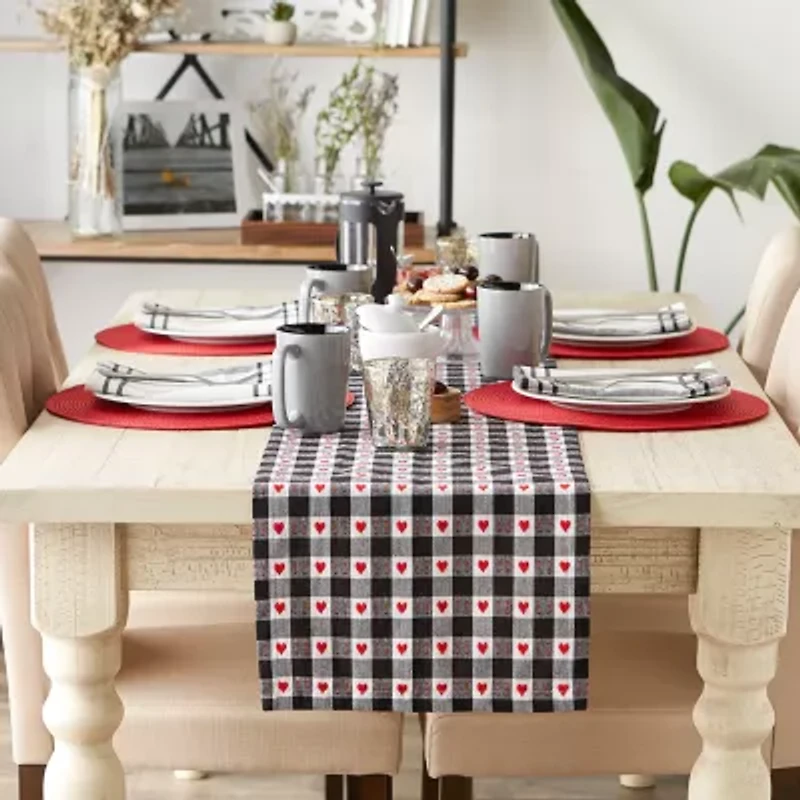 Design Imports Hearts Dobby Check Table Runner