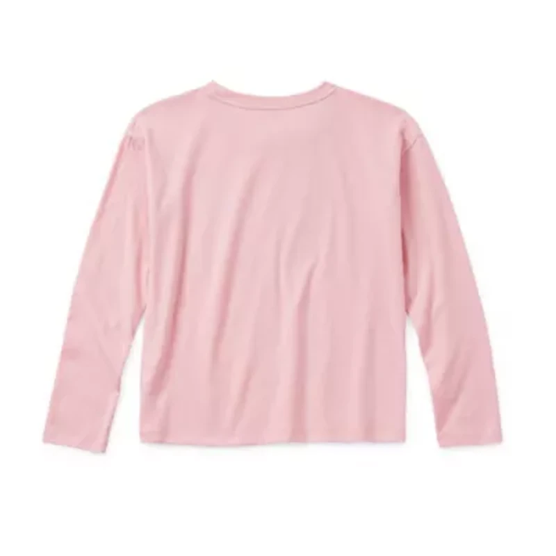 Thereabouts Little & Big Kid Girls Round Neck Long Sleeve Regular Fit Graphic T-Shirt