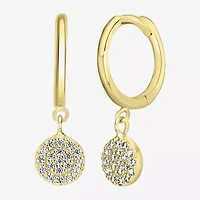 Silver Treasures Delicates Charm Drop Womens Cubic Zirconia 14K Gold Over Brass 11mm Hoop Earrings