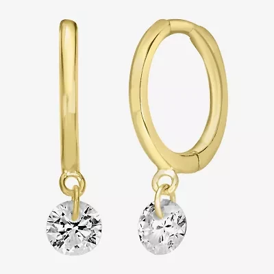 Silver Treasures Delicates Crystal Drop Womens Cubic Zirconia 14K Gold Over Brass 11mm Hoop Earrings