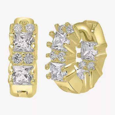 Silver Treasures Delicates Baguette Womens Cubic Zirconia 14K Gold Over Brass 13mm Round Hoop Earrings