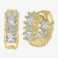 Silver Treasures Delicates Baguette Womens Cubic Zirconia 14K Gold Over Brass 13mm Round Hoop Earrings