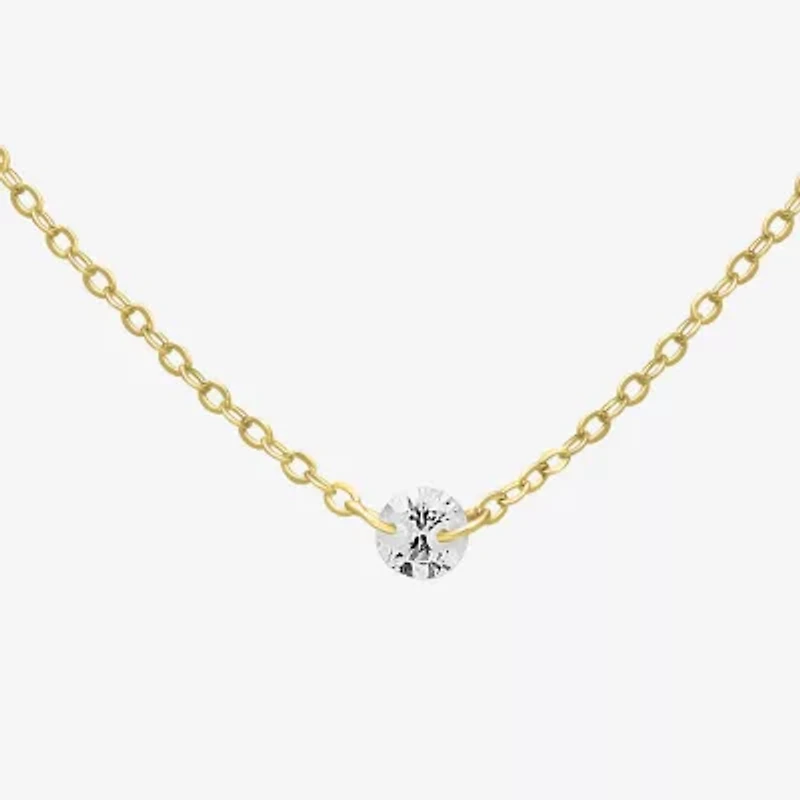 Silver Treasures Delicates Womens Cubic Zirconia 14K Gold Over Brass Round 16 Inch Pendant Necklace