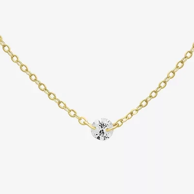 Silver Treasures Delicates Womens Cubic Zirconia 14K Gold Over Brass Round 16 Inch Pendant Necklace