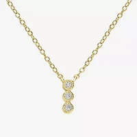 Silver Treasures Delicates 3 Stone Womens Cubic Zirconia 14K Gold Over Brass Bar 18 Inch Pendant Necklace