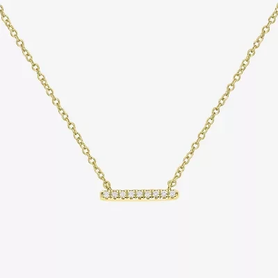 Silver Treasures Delicates Horizontal Womens Cubic Zirconia 14K Gold Over Brass Bar 16 Inch Pendant Necklace