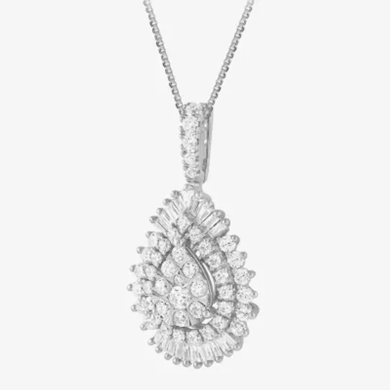 (G / Si2) Womens 2 CT. T.W. Lab Grown White Diamond 14K White Gold Pear 18 Inch Pendant Necklace
