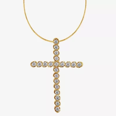 (G / Si2) Womens 1/2 CT. T.W. Lab Grown White Diamond 14K Gold Cross 18 Inch Pendant Necklace