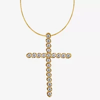 (G / Si2) Womens 1/2 CT. T.W. Lab Grown White Diamond 14K Gold Cross 18 Inch Pendant Necklace