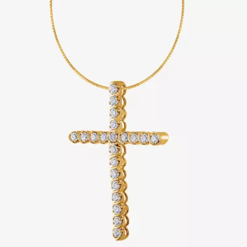 (G / Si2) Womens 1/2 CT. T.W. Lab Grown White Diamond 14K Gold Cross 18 Inch Pendant Necklace