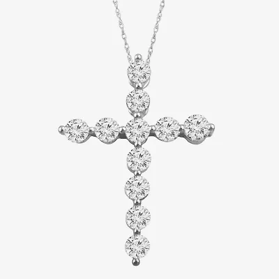 (G / Si2) Womens 1/2 CT. T.W. Lab Grown White Diamond 14K White Gold Cross 18 Inch Pendant Necklace