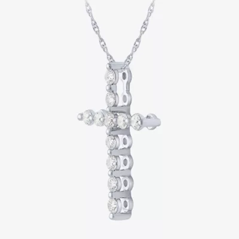 G / Si2) Womens 1/2 CT. T.W. Lab Grown White Diamond 14K Gold Cross 18 Inch Pendant Necklace