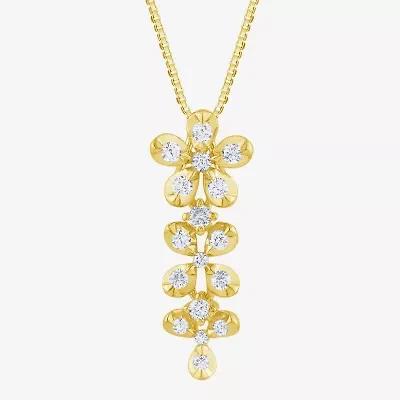 Diamond Blossom (G / Si2) Womens 1/2 CT. T.W. Lab Grown White Diamond 10K Gold Flower 18 Inch Pendant Necklace