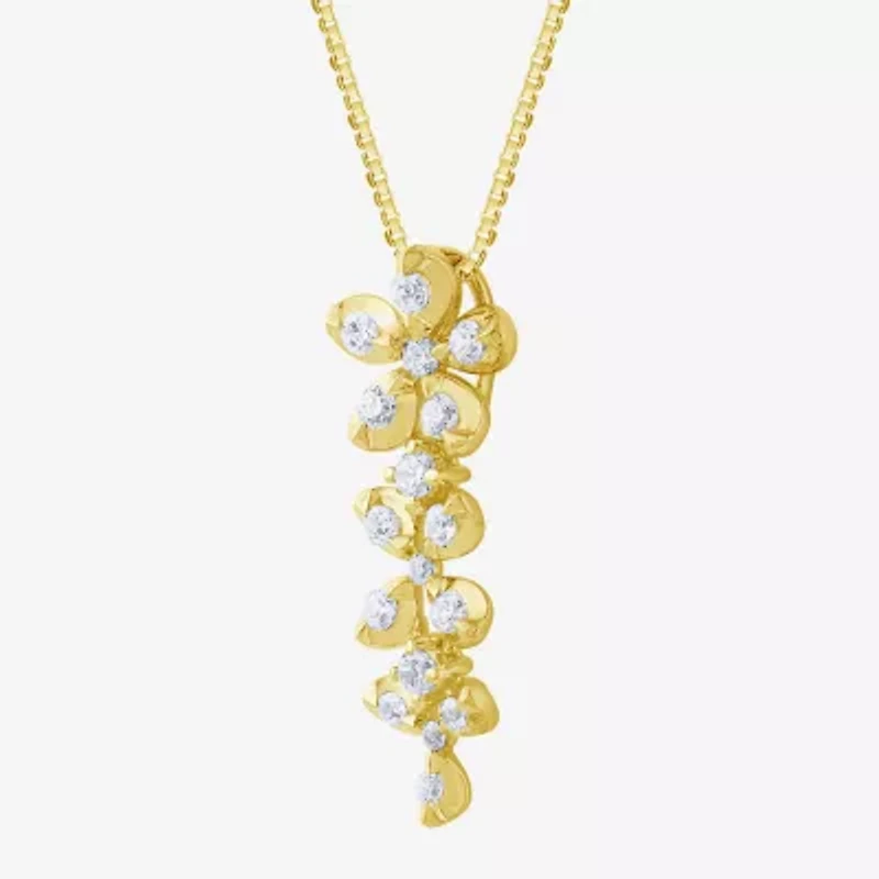 Diamond Blossom (G / Si2) Womens 1/2 CT. T.W. Lab Grown White Diamond 10K Gold Flower 18 Inch Pendant Necklace