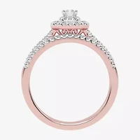 Womens CT. T.W. Natural White Diamond 10K Gold Cushion Side Stone Halo Bridal Set