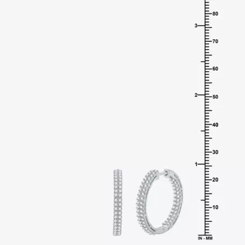 Womens 1 1/2 CT. T.W. Lab Grown White Diamond Sterling Silver 23.6mm Hoop Earrings