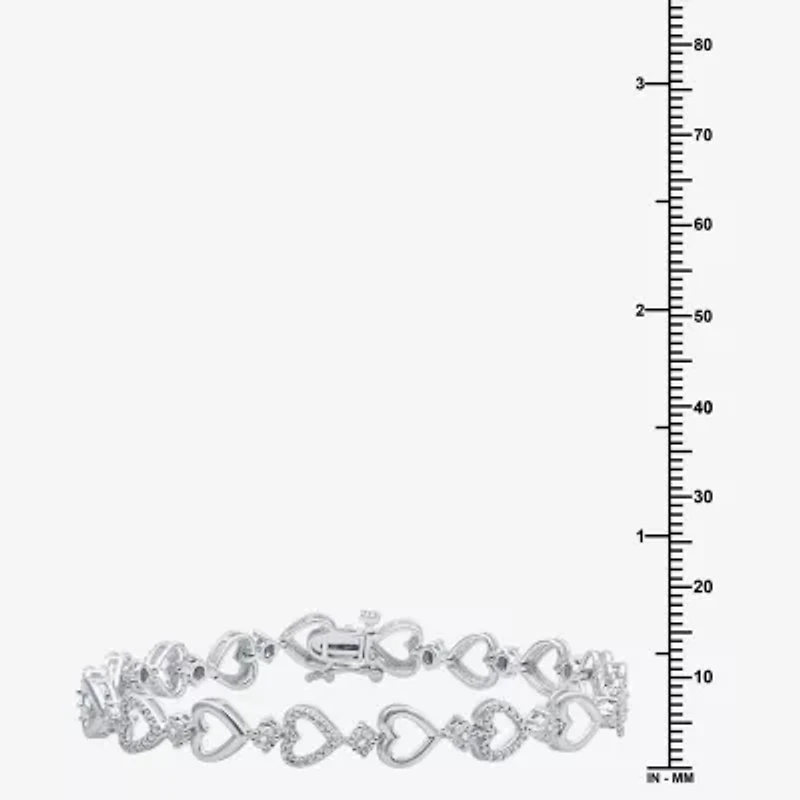 Womens 1/10 CT. T.W. Natural White Diamond Sterling Silver Heart 7 Inch Tennis Bracelet