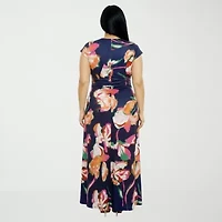 24seven Comfort Apparel Womens Plus Short Sleeve Floral Wrap Dress