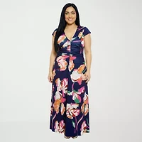 24seven Comfort Apparel Womens Plus Short Sleeve Floral Wrap Dress