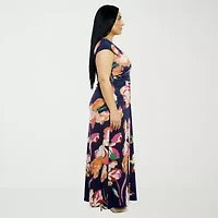 24seven Comfort Apparel Womens Plus Short Sleeve Floral Wrap Dress