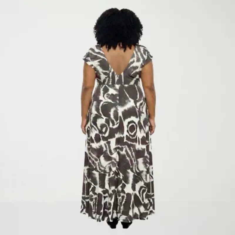 24seven Comfort Apparel Womens Plus V Neck Short Sleeve Maxi Dress