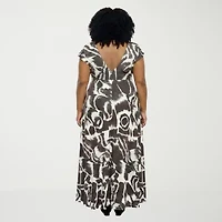24seven Comfort Apparel Womens Plus V Neck Short Sleeve Maxi Dress
