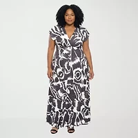 24seven Comfort Apparel Womens Plus V Neck Short Sleeve Maxi Dress