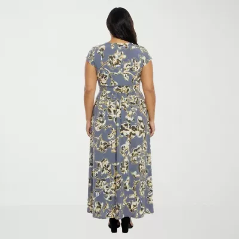 24seven Comfort Apparel Womens Plus V Neck Short Sleeve Maxi Dress