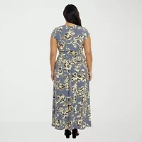 24seven Comfort Apparel Womens Plus V Neck Short Sleeve Maxi Dress