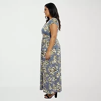 24seven Comfort Apparel Womens Plus V Neck Short Sleeve Maxi Dress