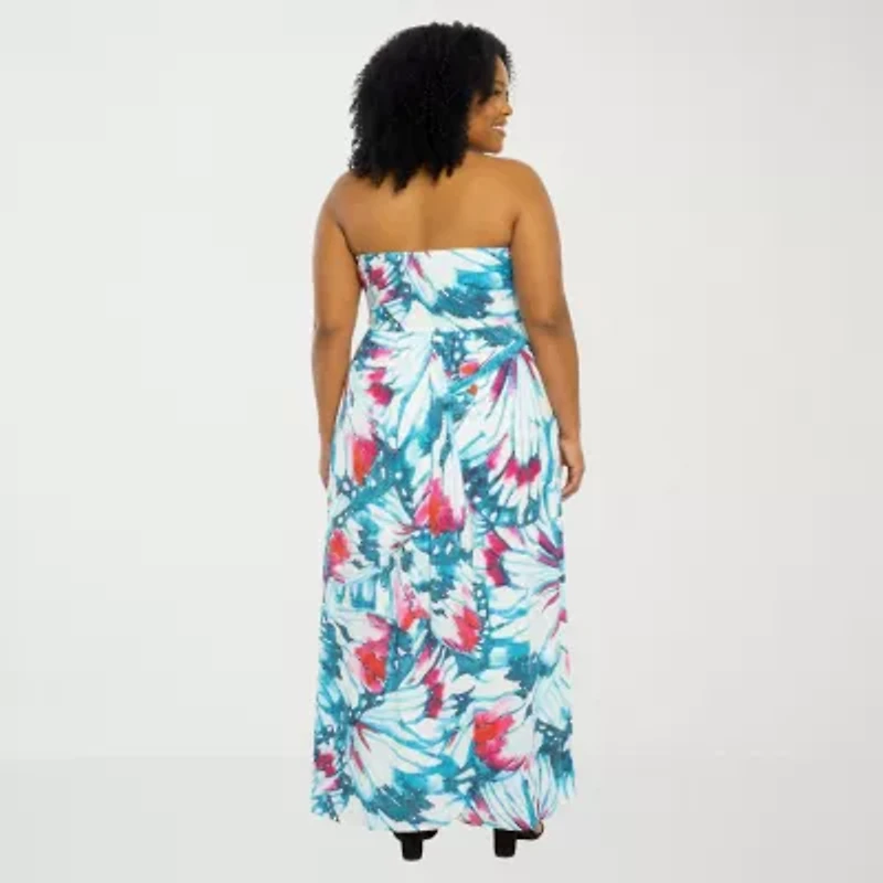 24seven Comfort Apparel Womens Plus Straight Neck Sleeveless Maxi Dress