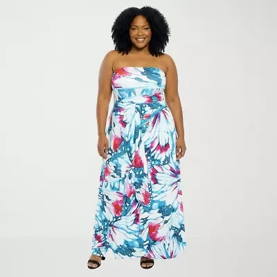 24seven Comfort Apparel Womens Plus Straight Neck Sleeveless Maxi Dress
