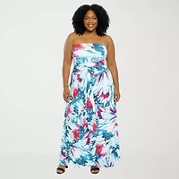 24seven Comfort Apparel Womens Plus Straight Neck Sleeveless Maxi Dress