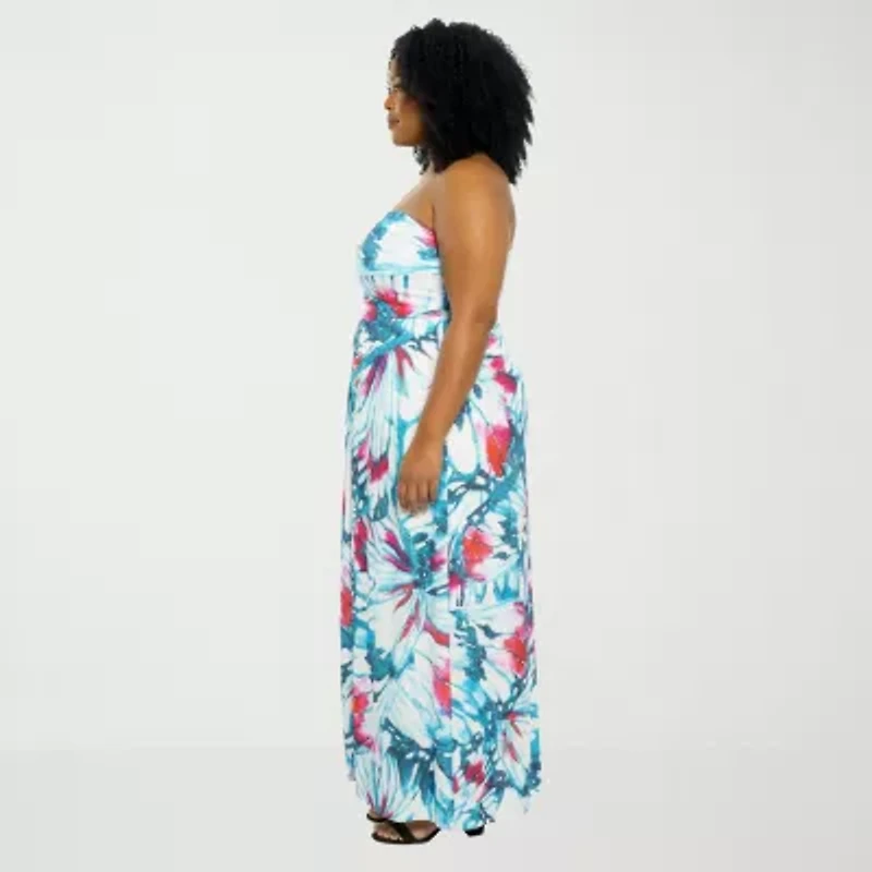 24seven Comfort Apparel Womens Plus Straight Neck Sleeveless Maxi Dress
