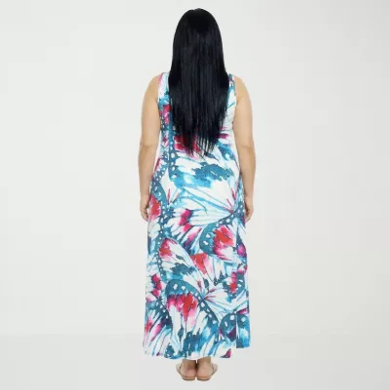 24seven Comfort Apparel Womens Plus Scoop Neck Sleeveless Maxi Dress