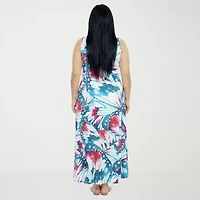 24seven Comfort Apparel Womens Plus Scoop Neck Sleeveless Maxi Dress