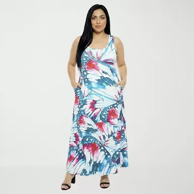 24seven Comfort Apparel Womens Plus Scoop Neck Sleeveless Maxi Dress
