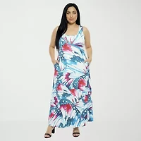 24seven Comfort Apparel Womens Plus Scoop Neck Sleeveless Maxi Dress