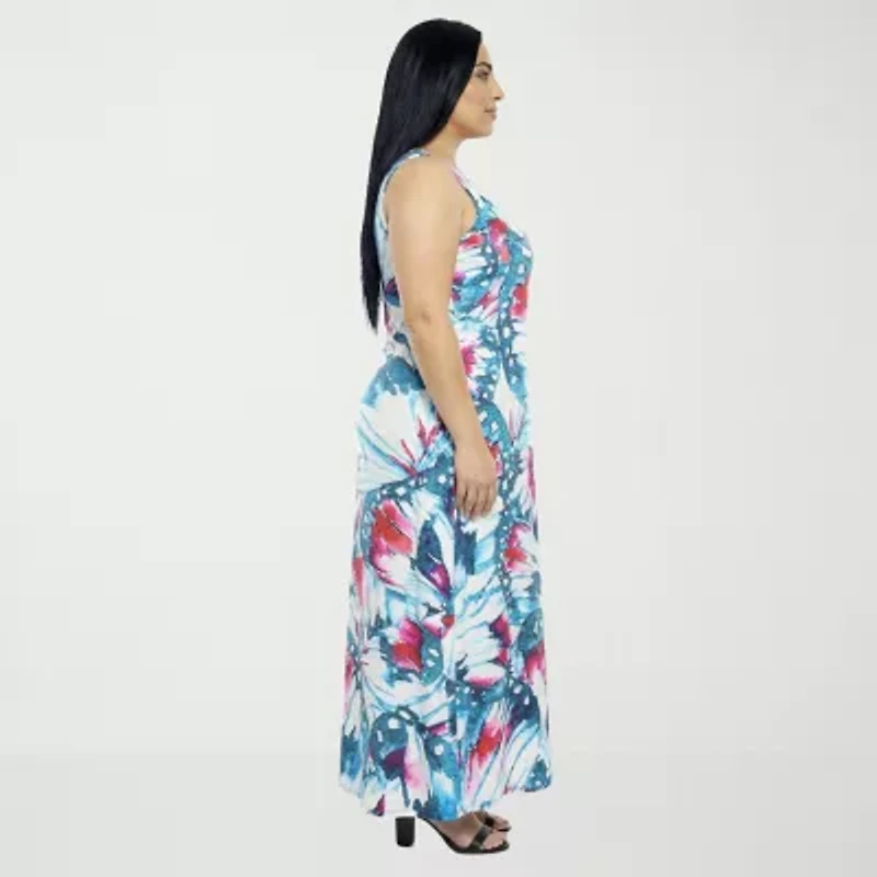 24seven Comfort Apparel Womens Plus Scoop Neck Sleeveless Maxi Dress