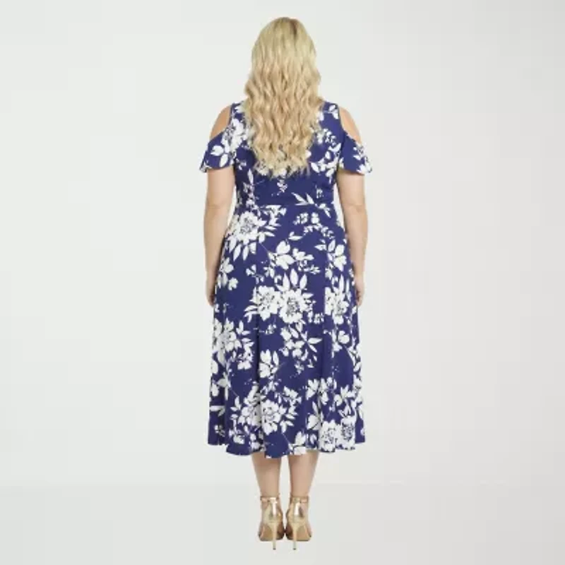 24seven Comfort Apparel Womens Plus Midi Crew Neck Short Sleeve Maxi Dress