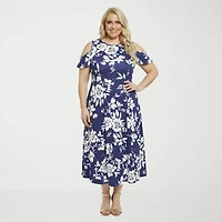 24seven Comfort Apparel Womens Plus Midi Crew Neck Short Sleeve Maxi Dress