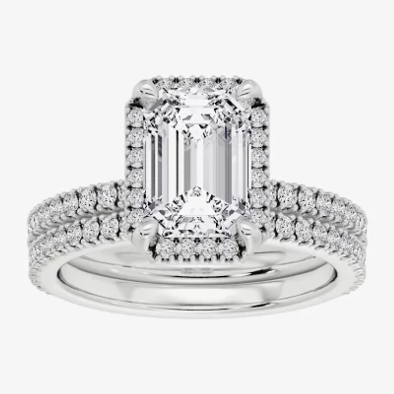 Signature By Modern Bride (F / Vs2) Womens 6 CT. T.W. Lab Grown White Diamond 10K Gold Side Stone Halo Bridal Set