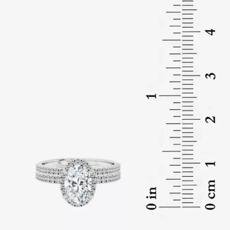 Signature By Modern Bride (F / Vs2) Womens 3 3/4 CT. T.W. Lab Grown White Diamond 10K Gold Oval Side Stone Halo Bridal Set