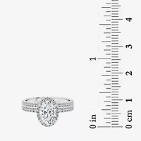 Signature By Modern Bride (F / Vs2) Womens 3 3/4 CT. T.W. Lab Grown White Diamond 10K Gold Oval Side Stone Halo Bridal Set