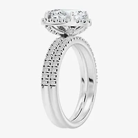 Signature By Modern Bride (F / Vs2) Womens 3 3/4 CT. T.W. Lab Grown White Diamond 10K Gold Oval Side Stone Halo Bridal Set