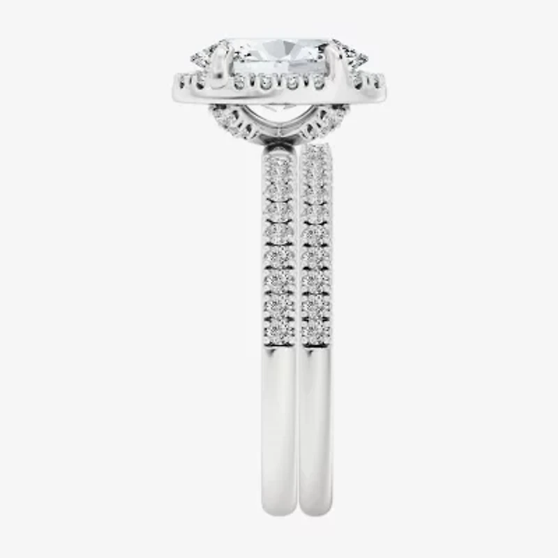 Signature By Modern Bride (F / Vs2) Womens 3 3/4 CT. T.W. Lab Grown White Diamond 10K Gold Oval Side Stone Halo Bridal Set